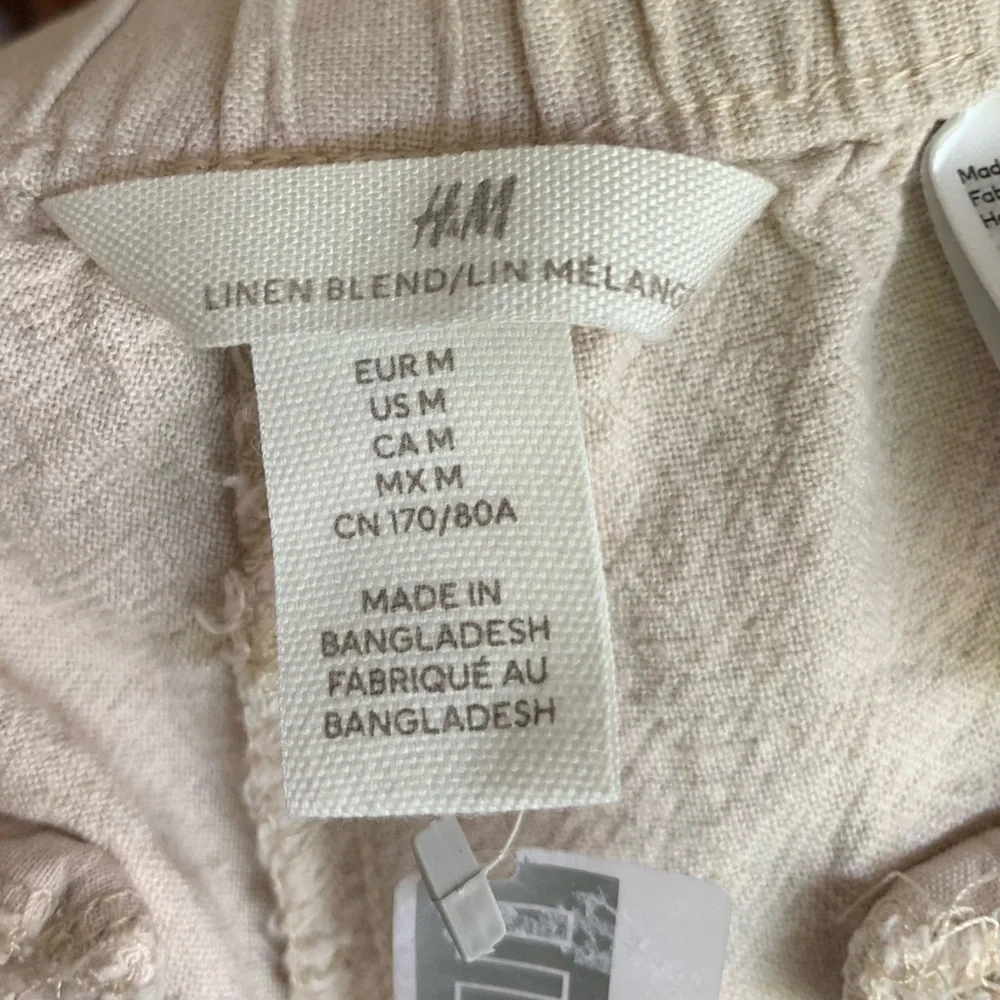 H&M Wide Leg Linen Pants Cream Medium
